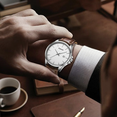 【新品未使用】BEN NEVIS メンズ腕時計 シンプル レザー 防水 日付表示 クォーツ ホワイト×ブラウン 男女兼用の画像