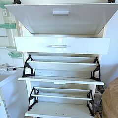 大容量シューズラック／靴箱 ホワイト／5段収納／スリム玄関収納 下駄箱 靴収納 棚 靴入れ 白 靴棚 幅63cm 奥行24cm 高さ154cmの画像