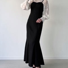 レイヤード　ジャケット　マーメイド　キャミ　ワンピース　セットアップ　スーツ　黒の画像