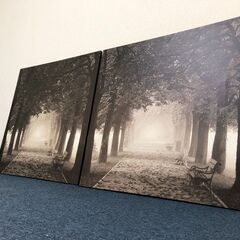 イケア PJATTERYD 2枚セット IKEA プィエッテリード 壁飾り木製フレーム インテリア装飾 モノクロキャンバスポスター 展示品・アウトレットの画像