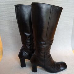 黒レザー ロングブーツ ヒール8cmの画像