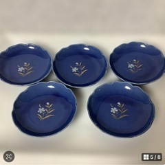 小皿　取り皿　花柄　ブルー　青　5枚　昭和レトロの画像