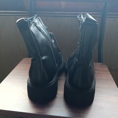 新品 24.5cm レディース ブーツ ブラック 厚底 シューズ サイドゴア 識別番号:【B185-S】の画像