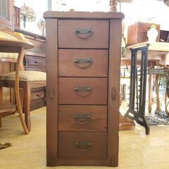 アンティーク家具 5段チェスト スリム ブラウン★幅40㎝×奥行40㎝×高さ80㎝ 検) ロイズ アンティークス★近隣配送無料 買取帝国 朝霞店の画像