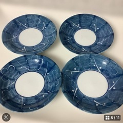 有田焼　西峰作　中皿　小皿　取り皿　ブルー　梅柄　2種6枚　昭和レトロの画像