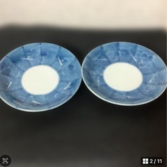 有田焼　西峰作　中皿　小皿　取り皿　ブルー　梅柄　2種6枚　昭和レトロの画像