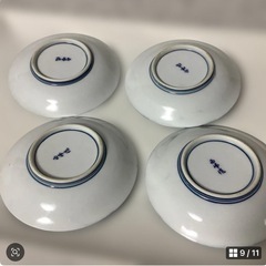 有田焼　西峰作　中皿　小皿　取り皿　ブルー　梅柄　2種6枚　昭和レトロの画像