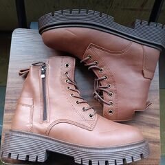 新品 24.5cm レディース ブーツ ブラウン 厚底 シューズ サイドゴア 識別番号:【B186-S】の画像