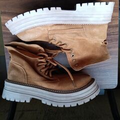 新品 23cm レディース ブーツ ブラウン 厚底 シューズ サイドゴア 識別番号:【B187-S】の画像