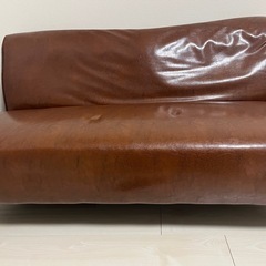 ソファ フェイクレザー アンティーク風 ブラウンの画像