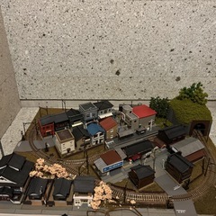 Nゲージ鉄道模型 町並みジオラマ　
昭和の鉄道模型　ジオラマの画像