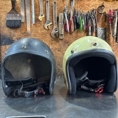 ヘルメット 2個セット　ジェッペル　アイボリー　ブラック　アメリカン　バイカー　エイジング加工　の画像