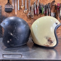 ヘルメット 2個セット　ジェッペル　アイボリー　ブラック　アメリカン　バイカー　エイジング加工　の画像