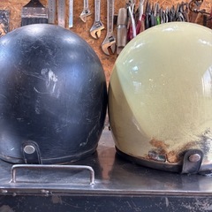 ヘルメット 2個セット　ジェッペル　アイボリー　ブラック　アメリカン　バイカー　エイジング加工　の画像