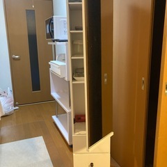 細身の棚　鏡ドアの画像