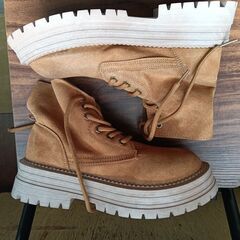 新品 23cm レディース ブーツ ブラウン 厚底 シューズ サイドゴア 識別番号:【B204-S】の画像