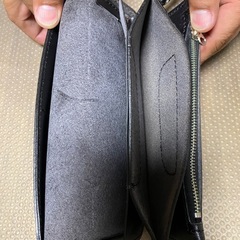 長財布　本革　ブラック　革紐　チェーン　ストラップの画像