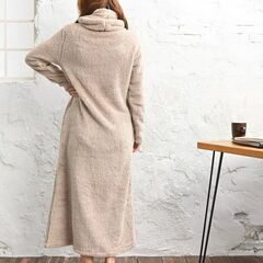 新品 モコボア ハイネック マキシワンピース 着る毛布 モカ 部屋着 ルームウェア フリーサイズの画像