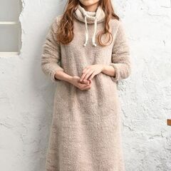新品 モコボア ハイネック マキシワンピース 着る毛布 モカ 部屋着 ルームウェア フリーサイズの画像
