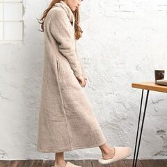 新品 モコボア ハイネック マキシワンピース 着る毛布 モカ 部屋着 ルームウェア フリーサイズの画像