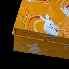 昭和レトロ ブリキ衣装ケース 橙色 兎 うさぎ ウサギ模様の画像