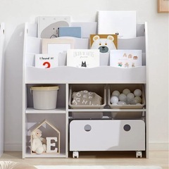 LOWYA 子供用絵本棚　ディスプレイラック タイプA  ホワイト✖️グレーの画像