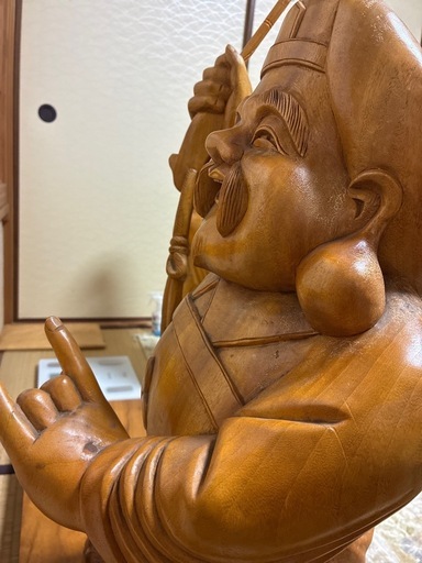 アンティーク 金絲楠木 恵比寿大黒天 木彫り一対 80cm 大型 手彫り