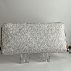 Michael Kors マイケルコース ラウンドファスナー長財布 MK柄 総柄 PVCレザー ホワイト系 の画像