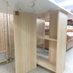 バタフライテーブル 幅120 大理石柄×ナチュラル 折りたたみ式テーブル ラック 作業台 キッチン カウンター ダイニングテーブル 省スペース 拡張 キャスター ワゴン 札幌 西野店の画像