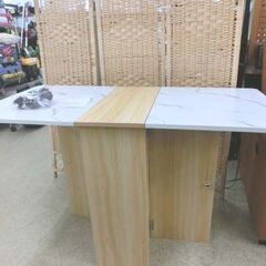 バタフライテーブル 幅120 大理石柄×ナチュラル 折りたたみ式テーブル ラック 作業台 キッチン カウンター ダイニングテーブル 省スペース 拡張 キャスター ワゴン 札幌 西野店の画像