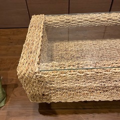 リビングテーブル アバカ素材 強化ガラス天板 アジアンテイスト アジアン家具の画像