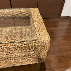 リビングテーブル アバカ素材 強化ガラス天板 アジアンテイスト アジアン家具の画像
