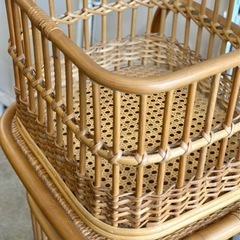 ラタンワゴン 籐ワゴン ラタンラック 籐ラック バスケットワゴン 2段ワゴン キャスター付き 収納ワゴン ランドリーワゴン かご収納 ラタン家具 籐家具 Tropical resort rattan wagon 2tier basket wagon cane furniture laundry basket rolling rattan organizer tropical interior 昭和レトロ　ビンテージ　ヴィンテージ　アンティーク　vintage antique の画像