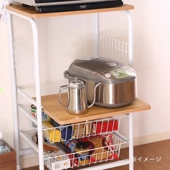 レンジワゴン レンジ台 ホワイト×木目の画像
