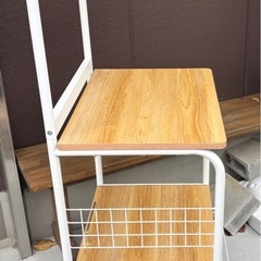 レンジワゴン レンジ台 ホワイト×木目の画像