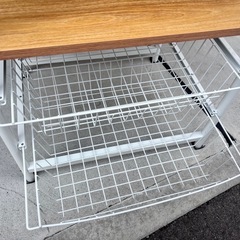 レンジワゴン レンジ台 ホワイト×木目の画像