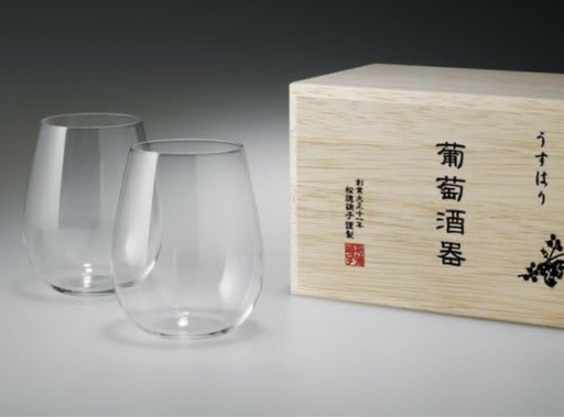 うすはり 葡萄酒器 松徳硝子謹製 ペアグラス 木箱入り　ボルドー　ワイングラス