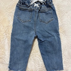 プティマイン デニムパンツ ズボン 80 ブルー リボン付の画像