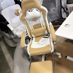 新品 Dowinx ゲーミングチェア ブラウン 白 可愛い かわいい 柴犬 わんちゃん 犬耳 ヘアピン 鈴付き 犬柄 pc/オフィスチェア ゲーム用 パソコンチェア 幅広 高反発 リクライニング ハイバック 昇降アームレスト PUレザー LS-665503Aの画像