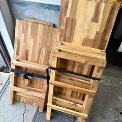 お引取り限定 VISIONPEAKS ビジョンピークス アカシア キッチンラック キッチンテーブルフルセット ゴミ箱付きの画像