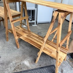 お引取り限定 VISIONPEAKS ビジョンピークス アカシア キッチンラック キッチンテーブルフルセット ゴミ箱付きの画像