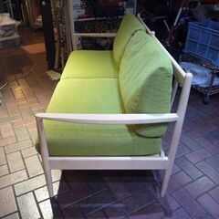 木製フレーム 2.5人掛け ベンチソファ 幅162cm ナチュラル×ライトグリーン 2Pソファ ソファー 長椅子 札幌市東区 新道東店の画像
