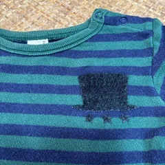 petit mine プティマイン ボーダーカットソー 90 グリーン ネイビー　トーマスコラボの画像