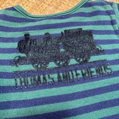 petit mine プティマイン ボーダーカットソー 90 グリーン ネイビー　トーマスコラボの画像
