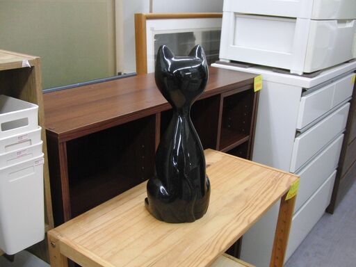 猫 御影石 黒猫 猫の置物 ウェルカムキャット 高さ36cm 縁起物 石像 彫刻 札幌 手稲