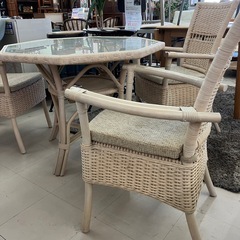 中古品　Kazama カザマ　ダイニング4点セット　ラタン籐　公田店の画像