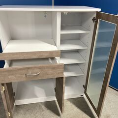 【良品】スイートデコレーション 食器棚 キッチンカウンター ホワイト×アッシュ 小型家電収納付き 早い者勝ち 引取歓迎 配送OKの画像