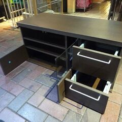 訳アリ品 ガラス扉 テレビボード 幅90cm ダークブラウン 引出し×2杯付き テレビ台 AVボード TVボード 札幌市東区 新道東店の画像
