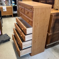 12/25まで店頭商品一部を除き半額クリスマスSALE!!開催中　サ2512-057 ハイチェスト スカーレット 90-6 パイン キズ汚れ有りの画像