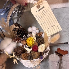 ドライフラワー木の実　編みかごフラワーアレンジメント　ハンドメイドの画像